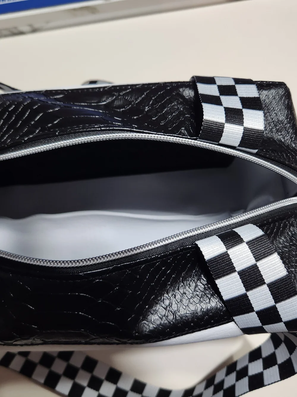 Black & White Checker Strap Cosmetic Bag